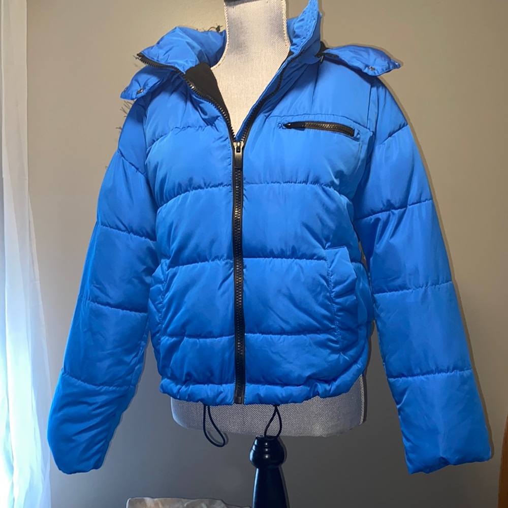 Urban Outfitters Puffer Jacket/coat hood fleece lined royal blue zip closure XS